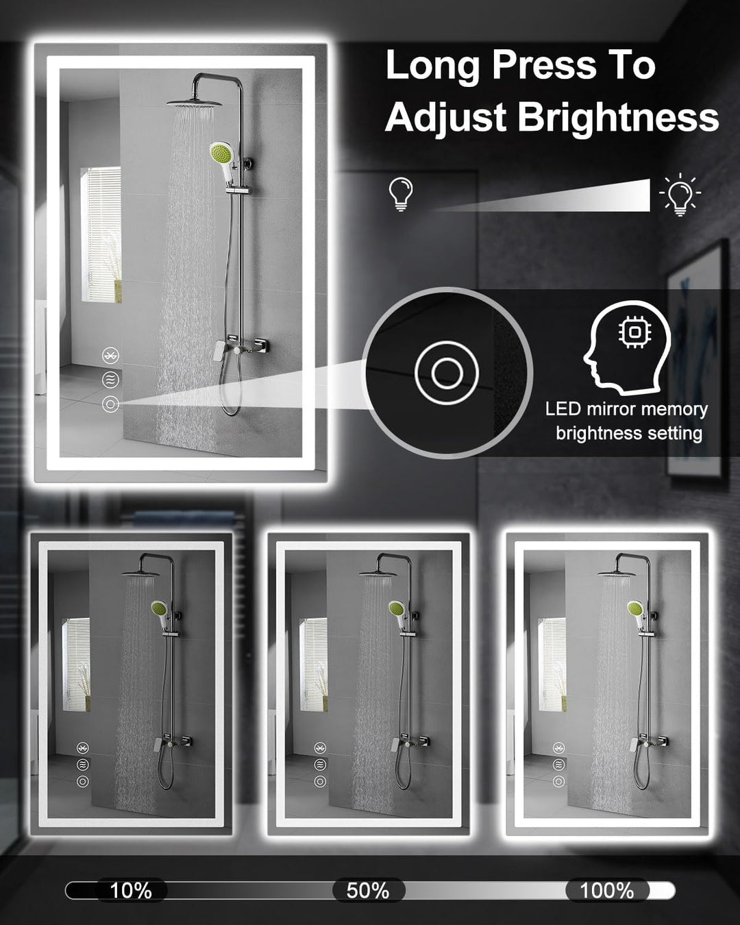 LED Badezimmerspiegel, 50x70cm Spiegel mit Beleuchtung mit Bluetooth Touchschalter, Dimmbar Lichtfar