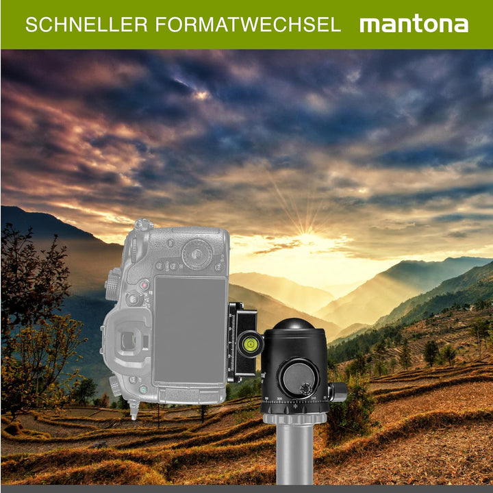 mantona Fortress Kugelkopf mit 40 mm Kugel I 360° Panorama-Funktion & 3 Wasserwaagen I mit Arca Swis