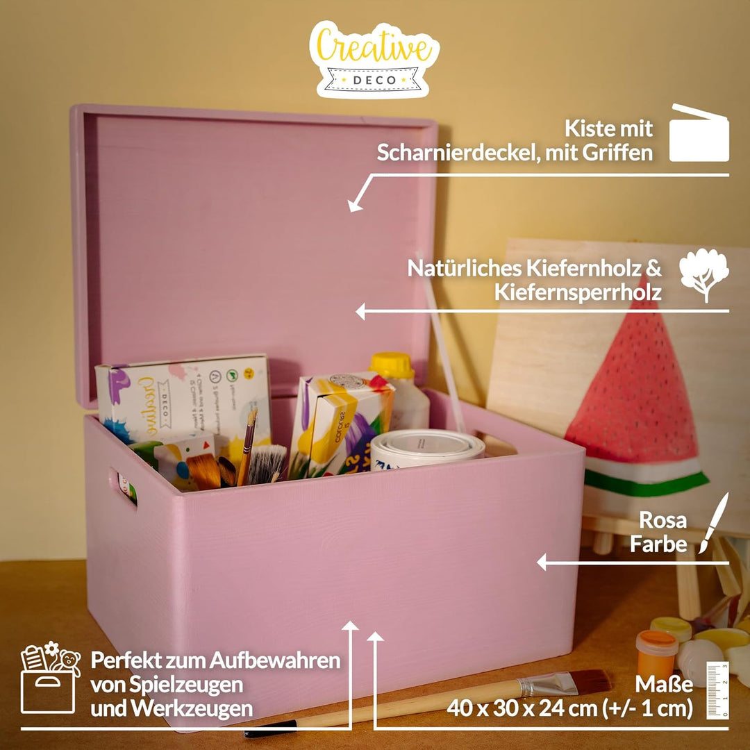 Creative Deco XXL Rosa Grosse Holzkiste mit Deckel | 40x30x24 cm (+/-1cm) | Ostern Holztruhe Erinner