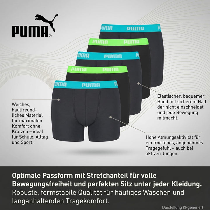 PUMA Boy's Boxer (Pack of 5) 170-176 Blau, 170-176 Blau
