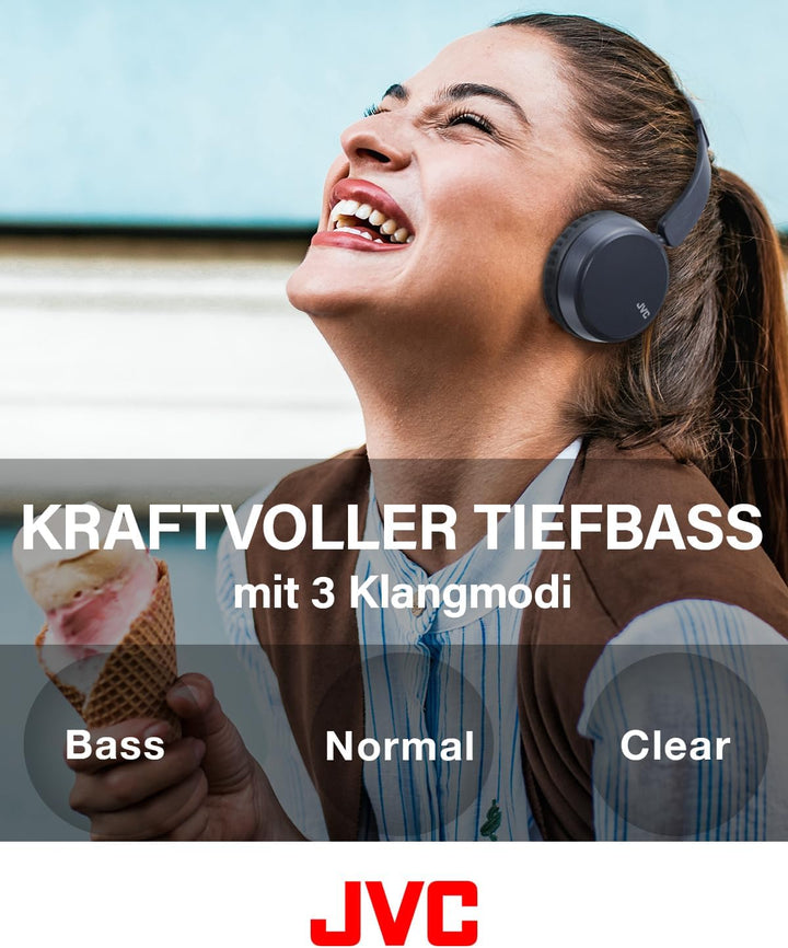 JVC HA-Z37W-A - Bluetooth On-Ear-Kopfhörer, Tiefbass, 3 Klangmodi (Bass/Klar/Normal), 35 Stunden Akk