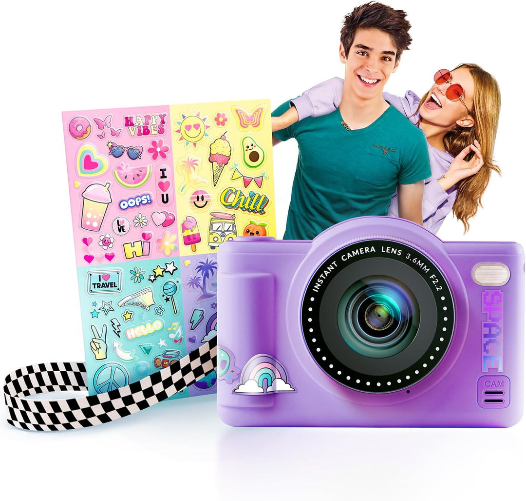 C Toys Digitalkamera für Kinder, Doppelobjektiv – kompakte Mini-Kamera Violett mit Selfiemodus für 8