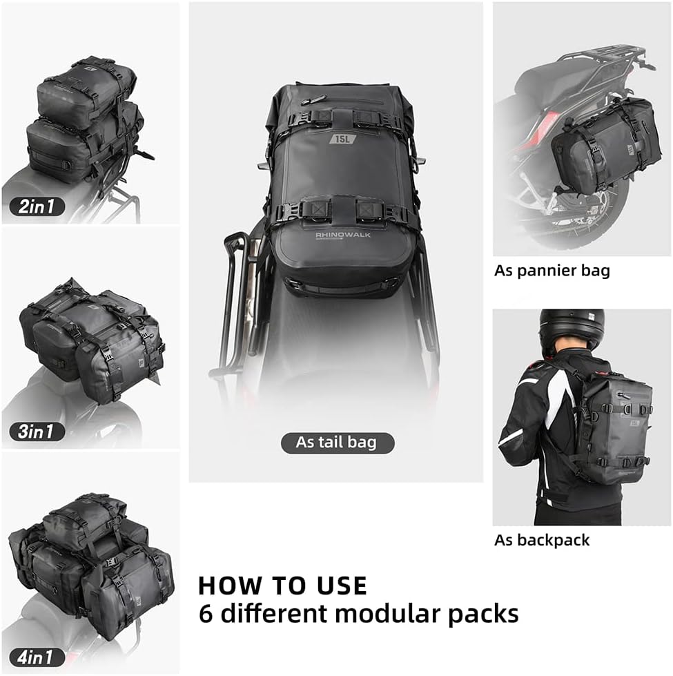 Rhinowalk Multifunktionale Motorradtasche Hecktasche Motorradgepäck 15L Motorradkoffer Satteltaschen