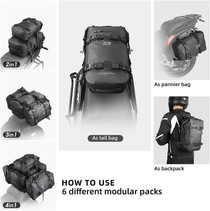 Rhinowalk Multifunktionale Motorradtasche Hecktasche Motorradgepäck 15L Motorradkoffer Satteltaschen