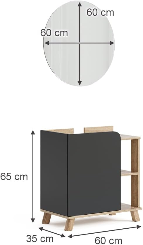 Vicco Badmöbel Set Karen, Sonoma/Anthrazit, 2 Teile Set 1 Anthrazit, Set 1 Anthrazit