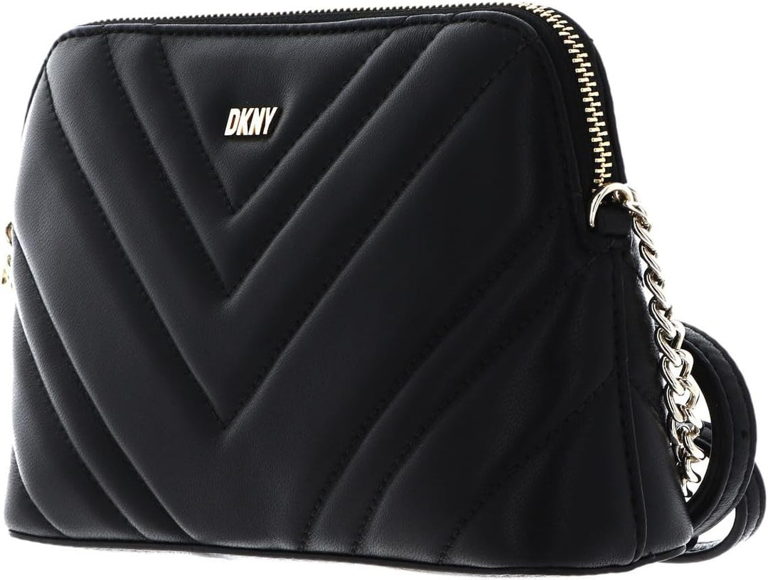 DKNY Women's Madison Dome Bag with Adjustable Chain Strap in Lamb Nappa Leather Crossbody, Black/Gol