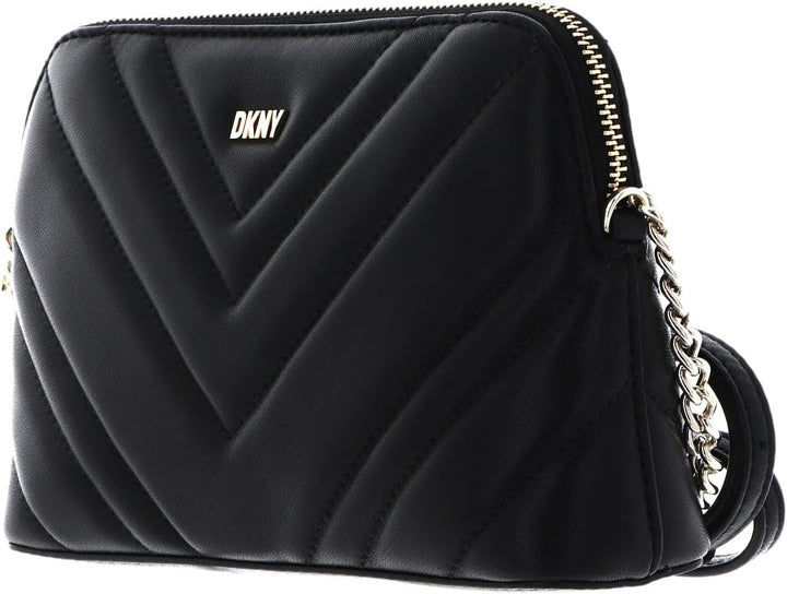 DKNY Women's Madison Dome Bag with Adjustable Chain Strap in Lamb Nappa Leather Crossbody, Black/Gol