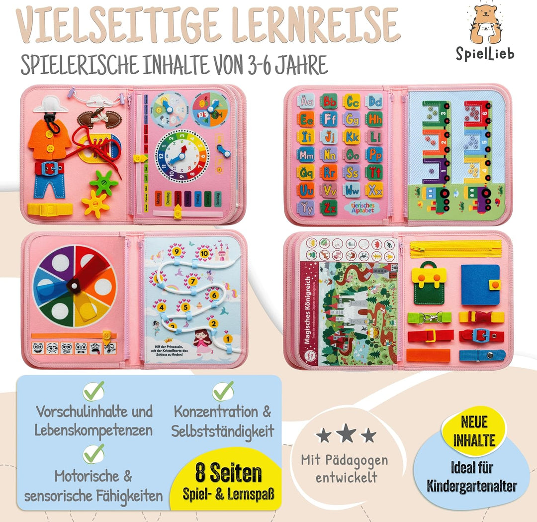 SpielLieb® Montessori Busy Board Deutsch ab 3 Jahre - interaktives Activity Board Spielzeug für Klei
