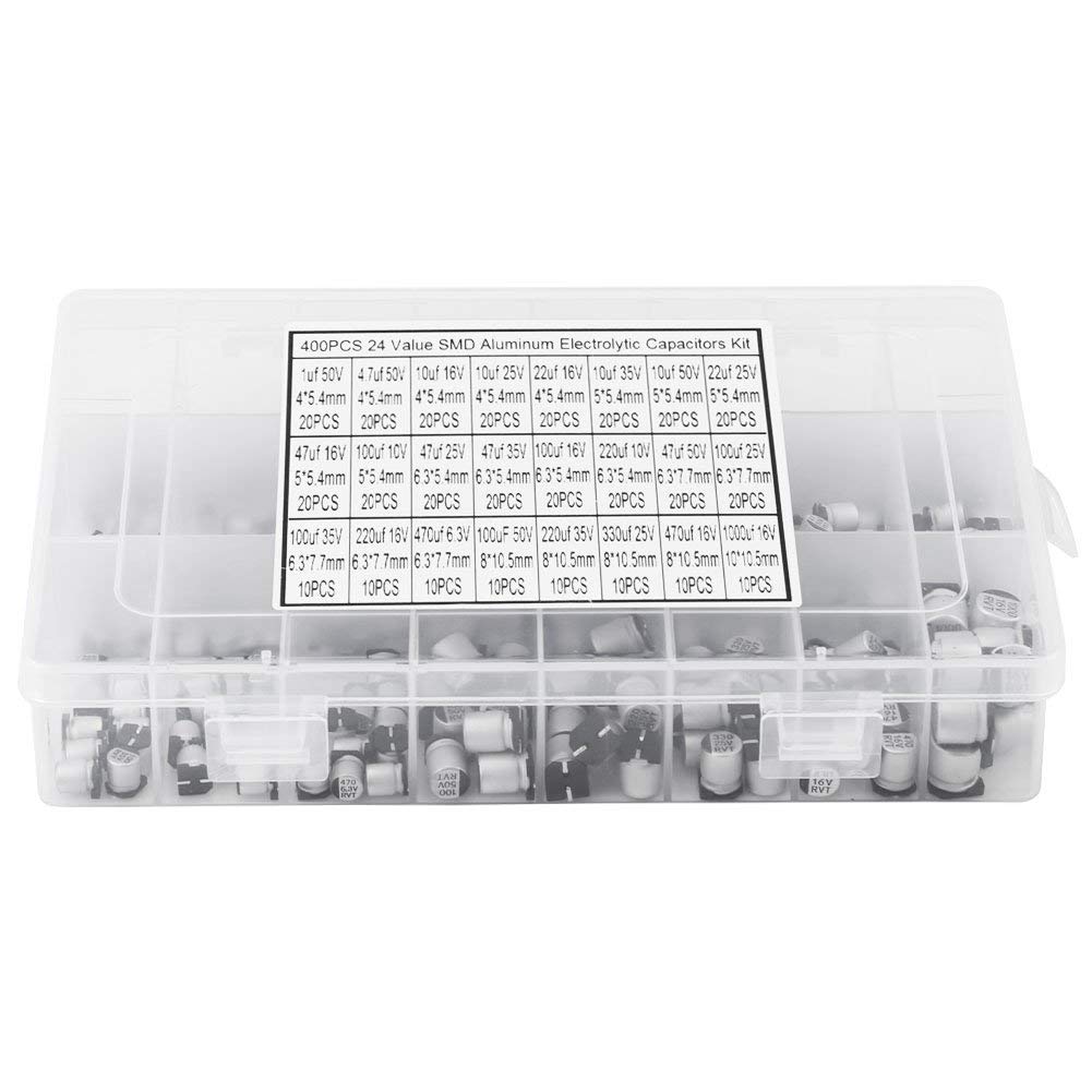 24 Value 400Pcs Elektrolytkondensator-Sortiment-Box-Kit, SMD-Aluminium-Elektrolytkondensator-Sortime