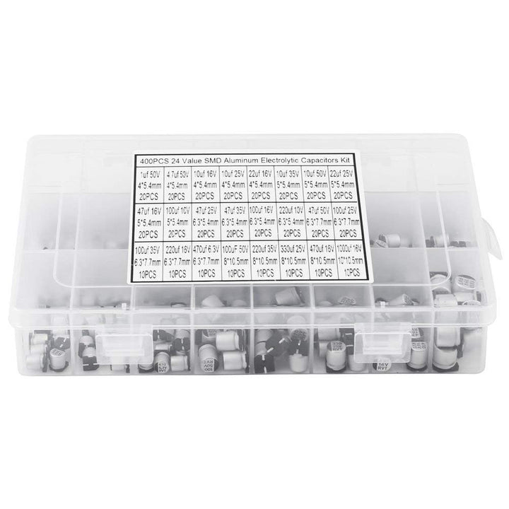 24 Value 400Pcs Elektrolytkondensator-Sortiment-Box-Kit, SMD-Aluminium-Elektrolytkondensator-Sortime