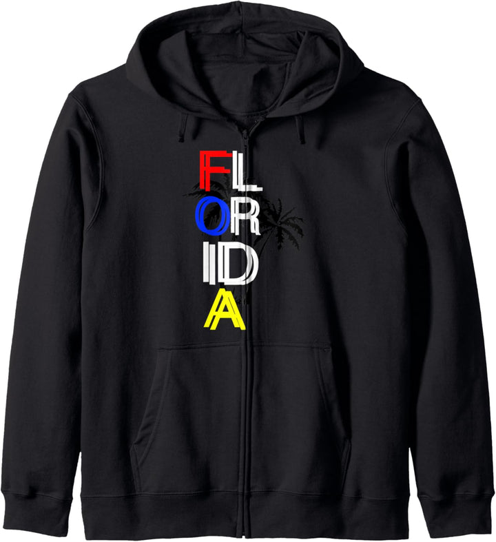 Primärfarben-Florida-Schwarz-Palmen-Bäume-FL-OR-ID-A-Design Kapuzenjacke