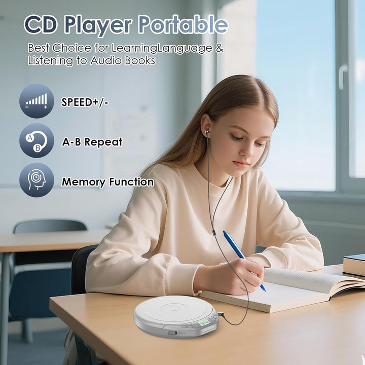 Gueray CD Player Tragbar Kinder Tragbarer CD-Player fürs Auto Discman mit Kopfhörer LCD-Display Unte