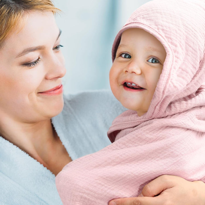 Kapuzenhandtuch Baby 2er-Pack, Musselin Baumwolle Baby Handtuch Kapuze, Weiche und Saugfähige Babyha