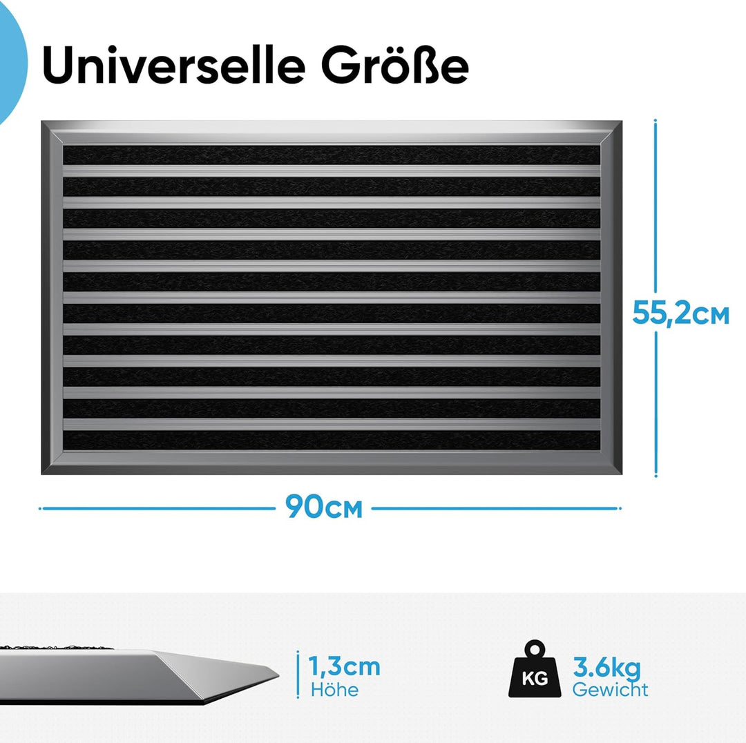 Fussmatte aussen grau 55 x 90 cm, Aluminium Fussmatten, Fussabtreter aussen, Schmutzfang Alu, Schmut