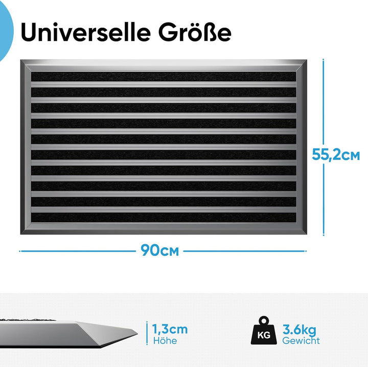 Fussmatte aussen grau 55 x 90 cm, Aluminium Fussmatten, Fussabtreter aussen, Schmutzfang Alu, Schmut