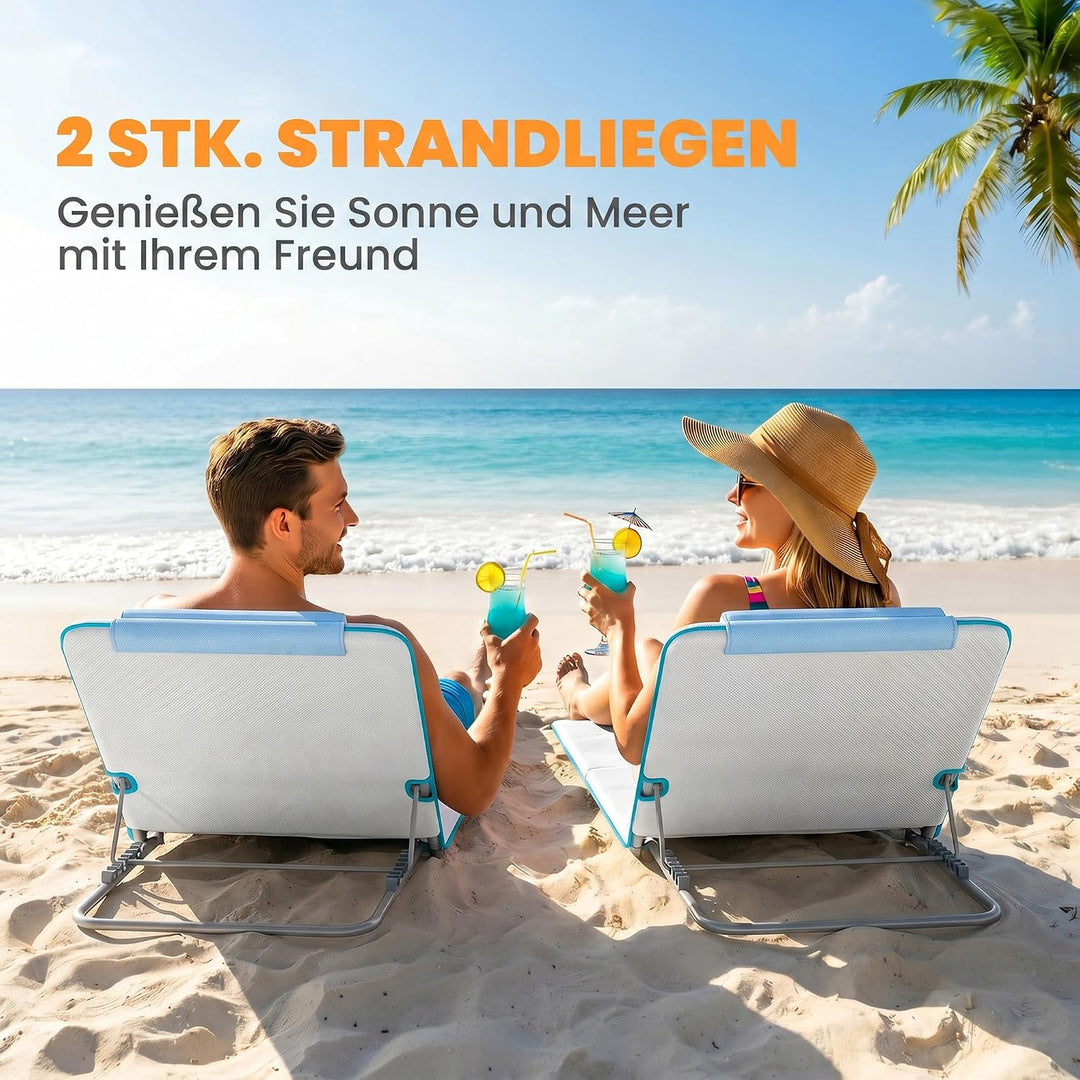 Outsunny Sonnenliege klappbar Gartenliege mit Kopfkissen Strandmatte mit 5-Fach verstellbare Rückenl