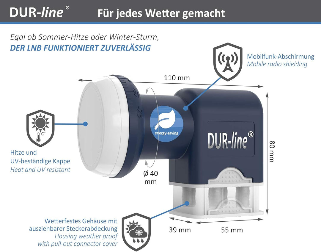 DUR-line Blue ECO Quattro LNB - extrem stromsparend - nur für Multischalter - Premium-Qualität - [ T