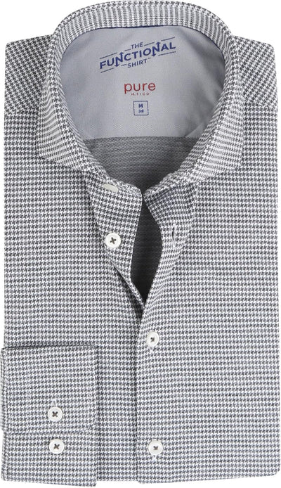 Pure Slim Fit Functional Hemd Langarm Haifischkragen Stretch Muster blau 39 Anthrazit, 39 Anthrazit