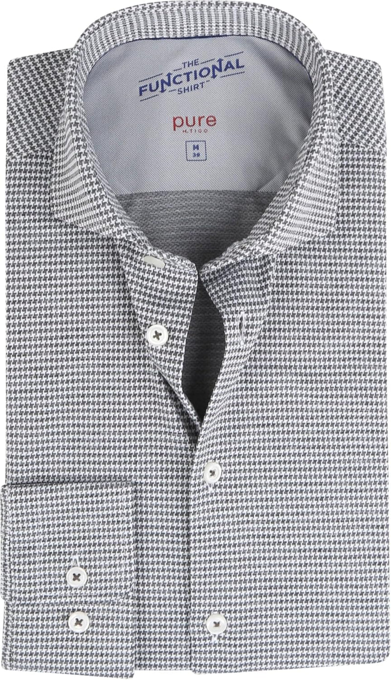 Pure Slim Fit Functional Hemd Langarm Haifischkragen Stretch Muster blau 39 Anthrazit, 39 Anthrazit