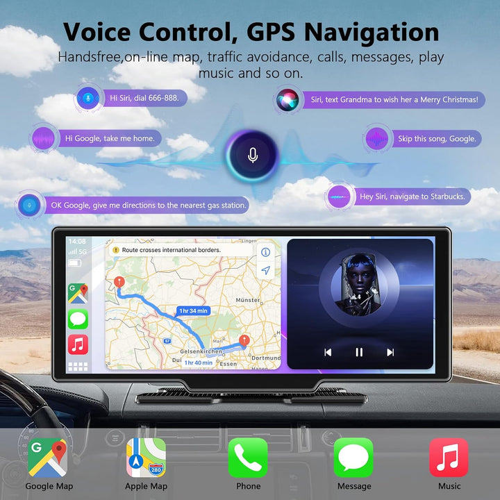 10,26 Zoll Apple Carplay Display &amp; Android Auto Display mit 4K Dashcam/Rückfahrkamera 1080P HD/Bluet