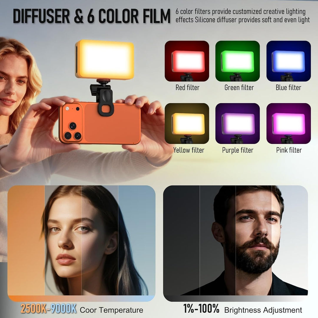 120 LED Selfie Licht Handy, Dimmbares Videoleuchte 2500-9000K CRI 95 + 3000mAh Professionelles Video