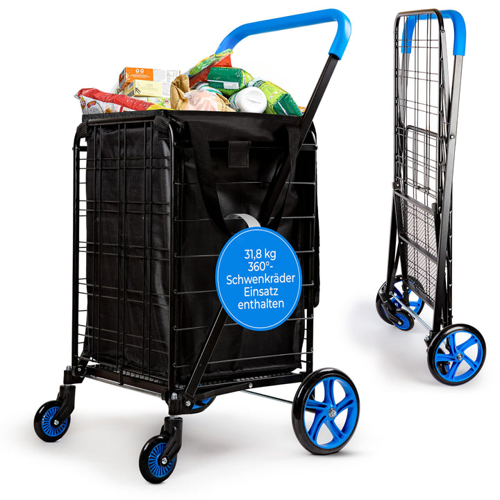 SereneLife Einkaufstrolley, Einkaufswagen Klappbar mit 50L Kapazität, Shopping Trolley belastbar bis