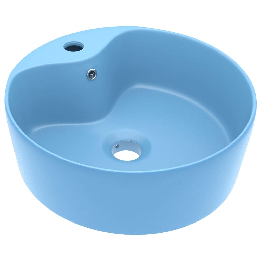 vidaXL Luxus Waschbecken mit Überlauf matt hellblau 36x13cm Keramik Hellblau, Matt, Hellblau, Matt