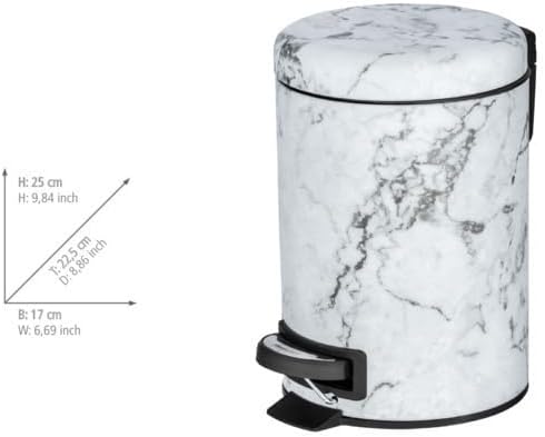 WENKO Treteimer Mod. Onyx 3 ltr matt aus bedrucktem Stahl mit Tretfunktion in Marmor-Optik Masse 17