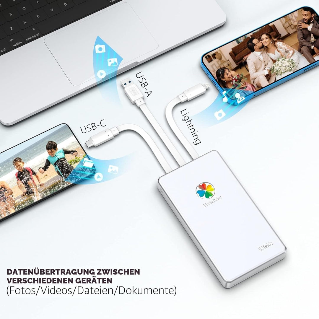 iDiskk 1TB Externe Lightning-Festplatte 3 in 1HDD, MFi-zertifizierte Festplatte für iPhone,USB-C tra