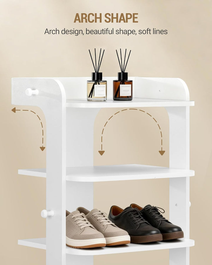 Hzuaneri Schuhregal, Schuhablage mit 10 Ebenen, Holz-Schuh-Organizer mit Haken, Verstellbar, Platzsp