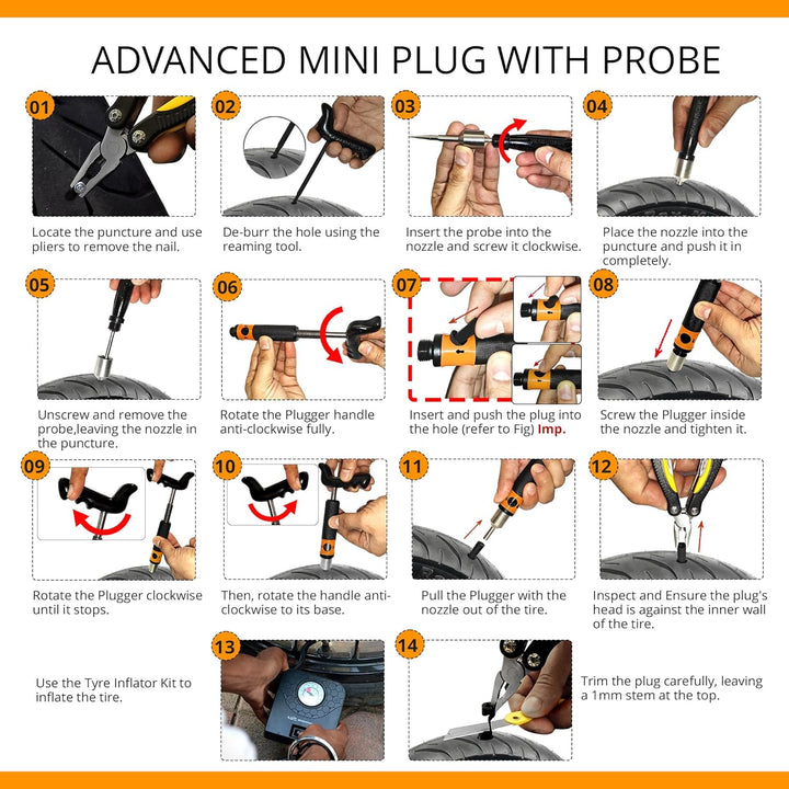 GRAND PITSTOP Reifenreparaturset mit multifunktionaler Klappzange, kompatibel für Auto, Motorrad, LK