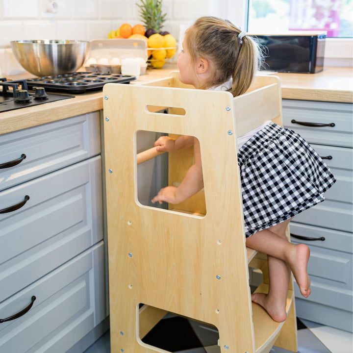 KiddyMoon Lernturm Für Kinder Ab 1 Jahr, Anti Kipp Schutz, Höhenverstellbar (3-Stufiger), Montessori
