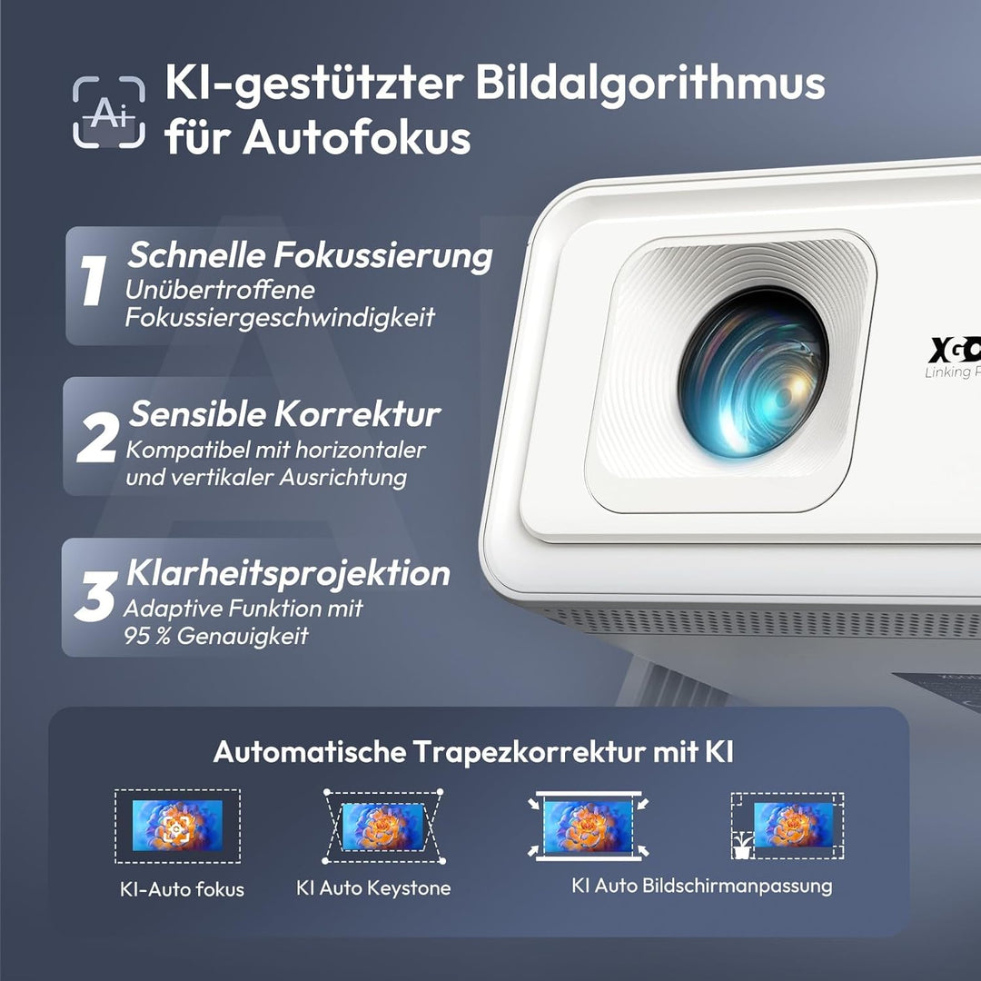 Xgody A1 Smart Beamer Heimkino Projector, Unterstützt 4K 1080P Projektor mit WiFi 6 und Bluetooth 5.