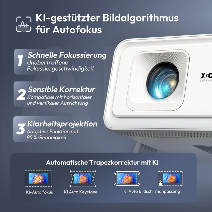 Xgody A1 Smart Beamer Heimkino Projector, Unterstützt 4K 1080P Projektor mit WiFi 6 und Bluetooth 5.