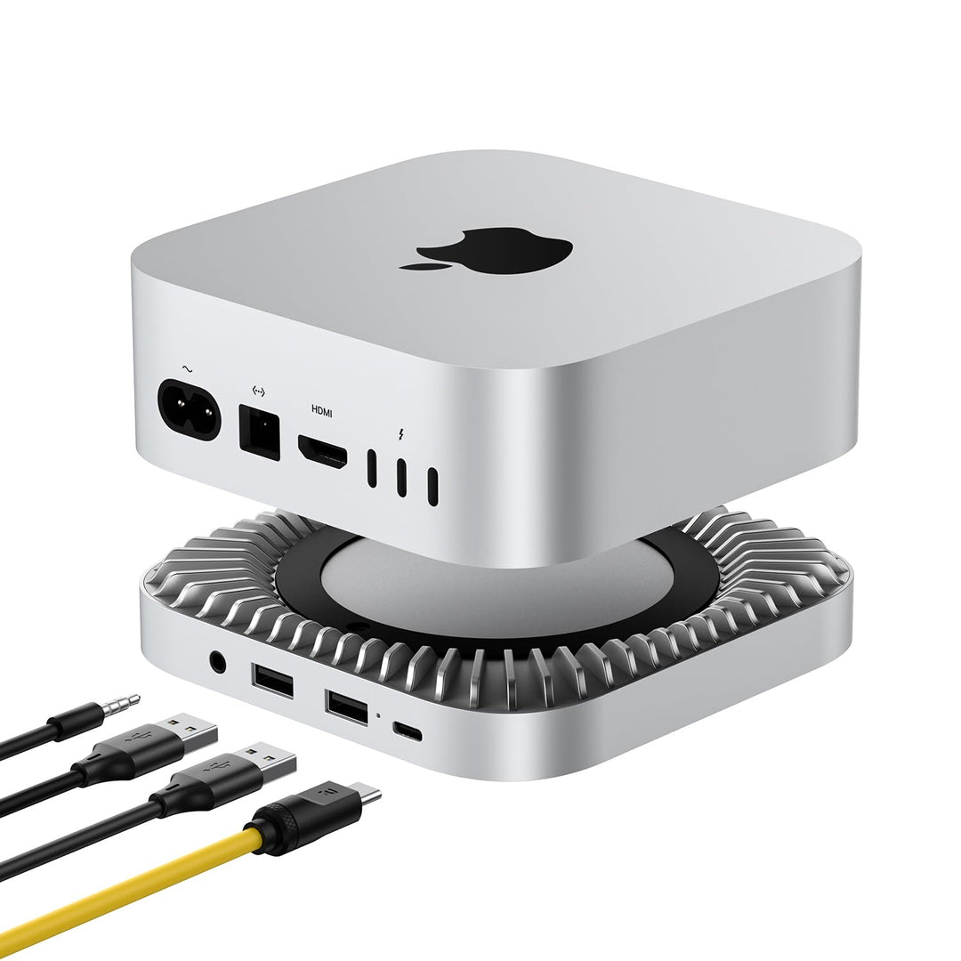 Aluminium Hub & Stand for the M4/M4 Pro Mac mini (2024) with 40Gbps NVMe/M.2 SSD Housing, 2X USB-A,
