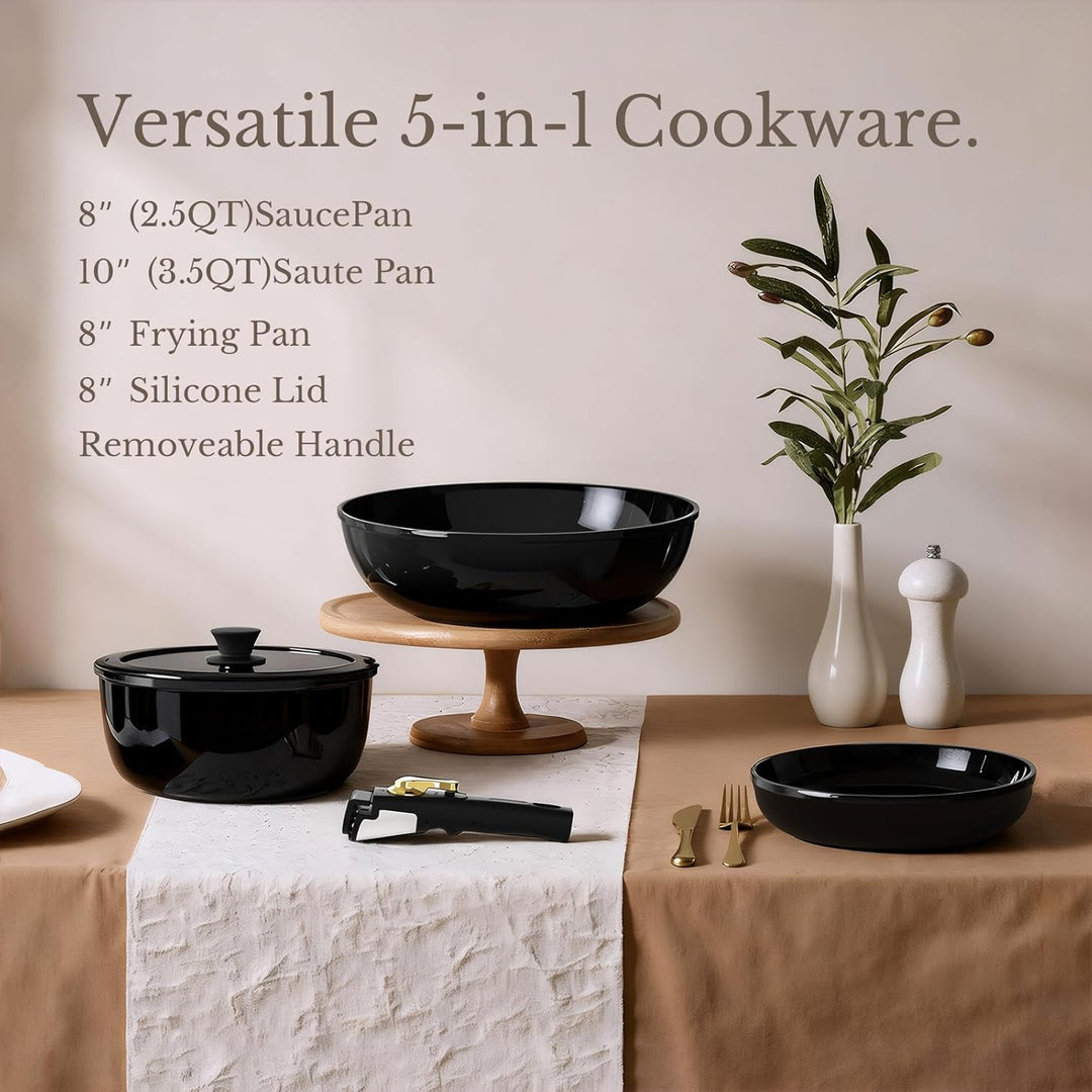 Töpfe und Pfannen Set Non-Stick, Keramik Kochgeschirr Set Abnehmbare/abnehmbare Griffe, RV Camping K