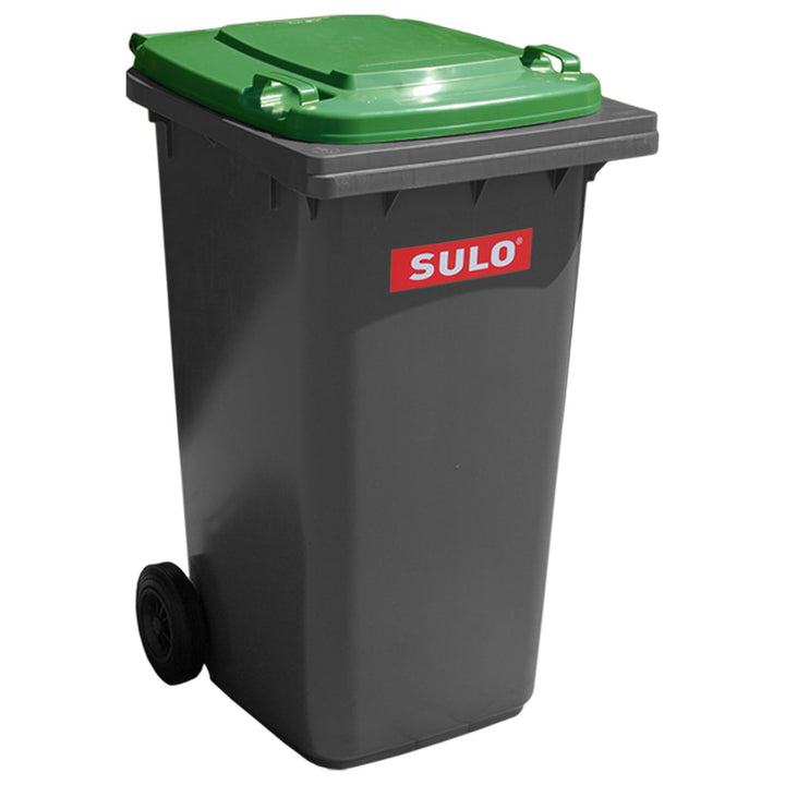 Sulo 80 Liter Mülltonne Grau mit Grünem Deckel MGB 80 Müllbehälter Abfalltonne Made in Germany Extra