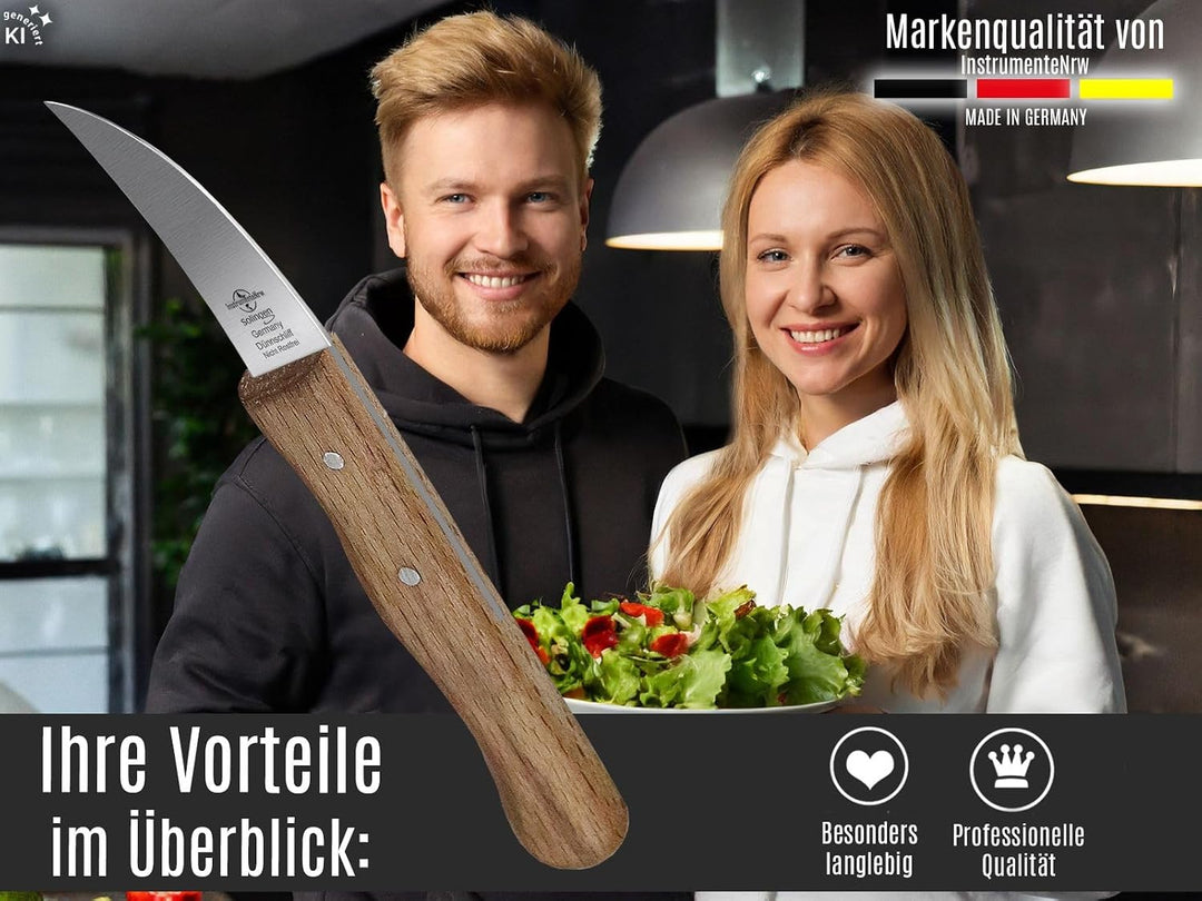 Schälmesser Solingen Vogelschnabel 2er Set mit Nicht Rostfreier gebogener Klinge Küchenmesser Extra