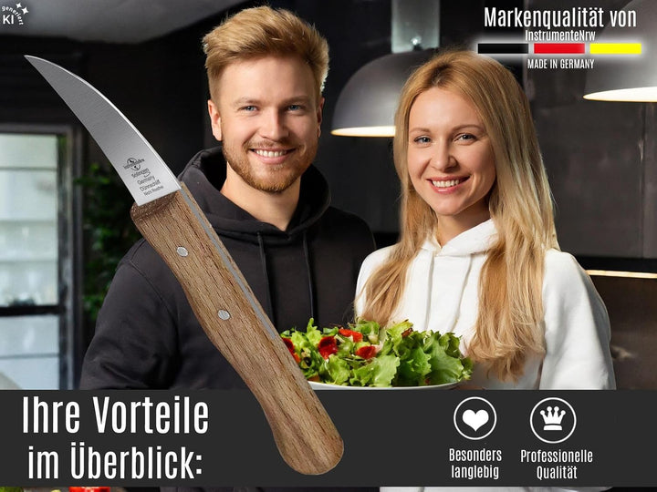 Schälmesser Solingen Vogelschnabel 2er Set mit Nicht Rostfreier gebogener Klinge Küchenmesser Extra