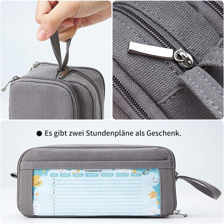 KALIDI Federmäppchen mit 3 Fächer Grosse Kapazität Mäppchen Federtasche Stiftetasche Pencil Case Ble