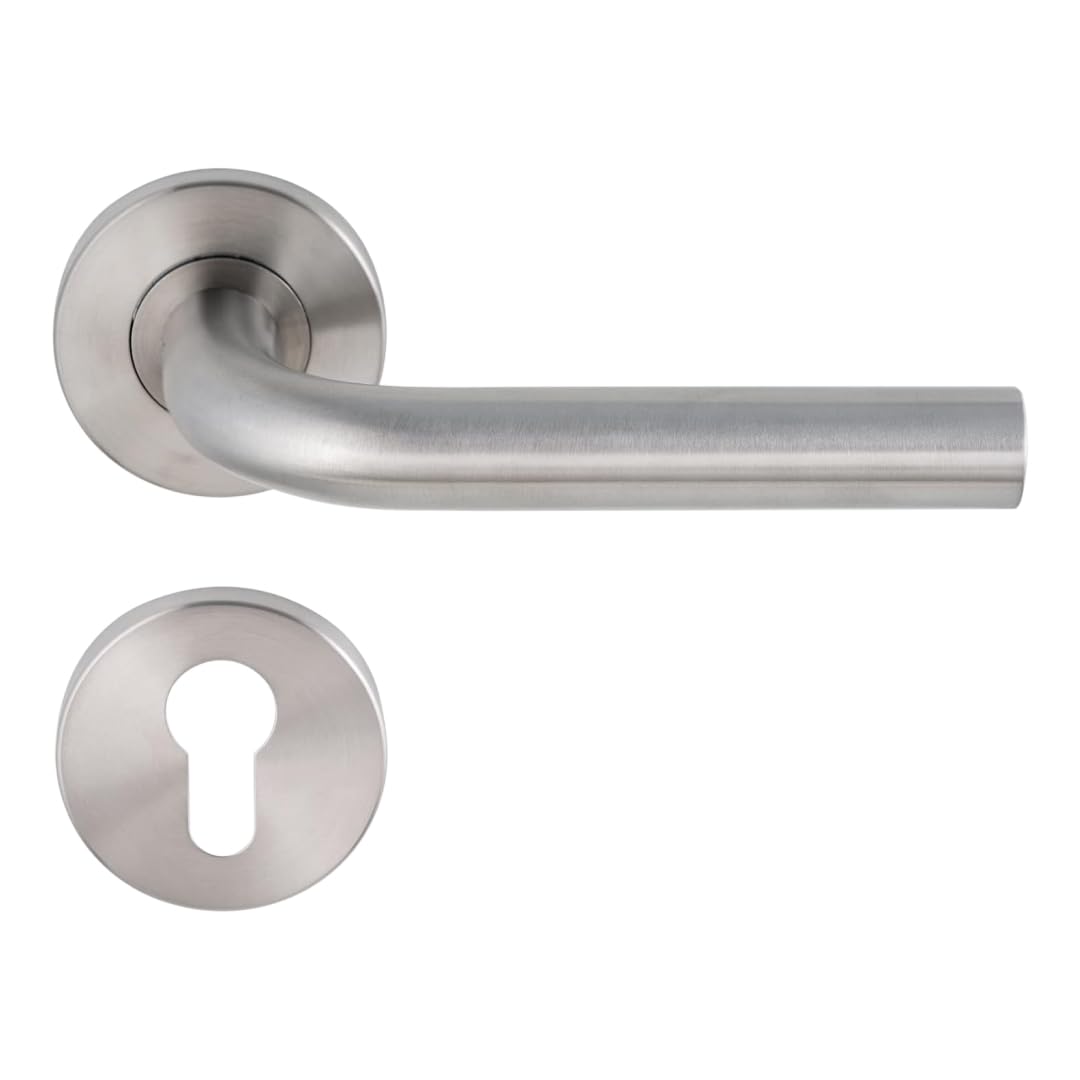 Aperit Türgriff: Edelstahl Türklinke mit PZ Rosetten - Drückergarnitur für Innentüren - L-Modell - E