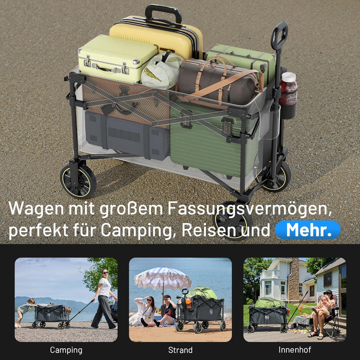 TIMBER RIDGE Bollerwagen Faltbar 200L mit Getränkehalter Verstellbarem Griff, Handwagen Transportwag