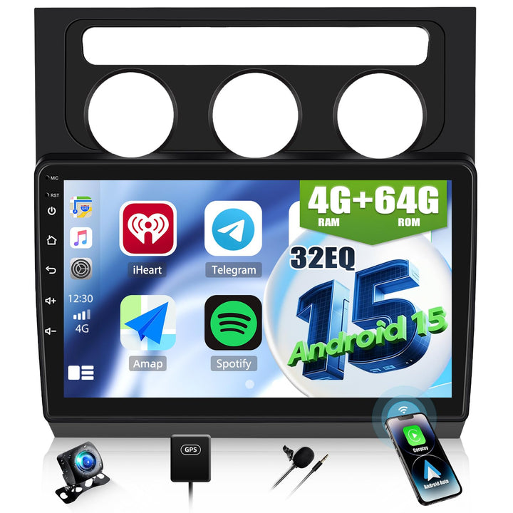 CAMECHO 4+64G 10 Zoll Android 15 Autoradio für VW Volkswagen Touran 2004-2008 mit Rückfahrkamera, Wi