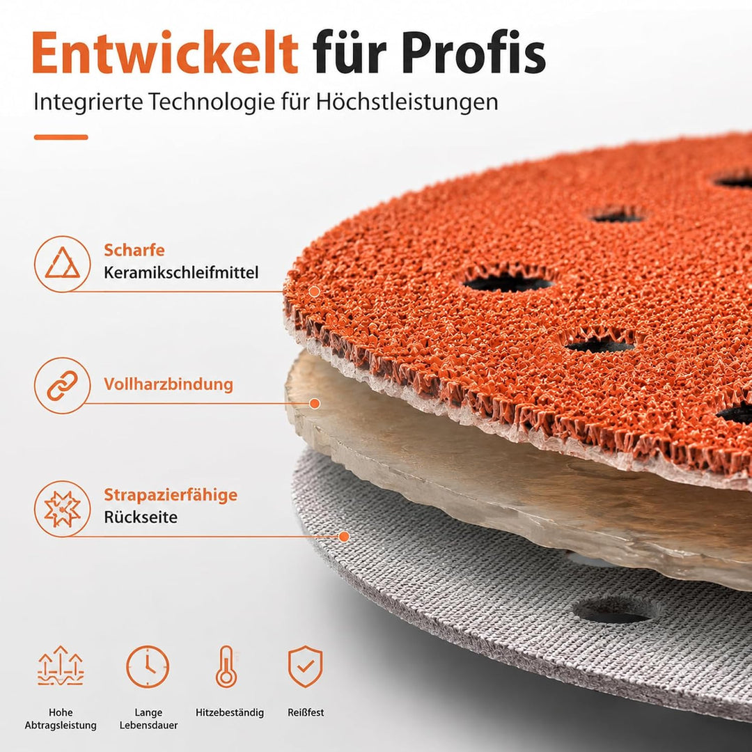 Papier Schleifscheiben 150mm Klett Orange 49-Loch K800 Holz/Auto | Langlebige Schleifscheiben mit Pa