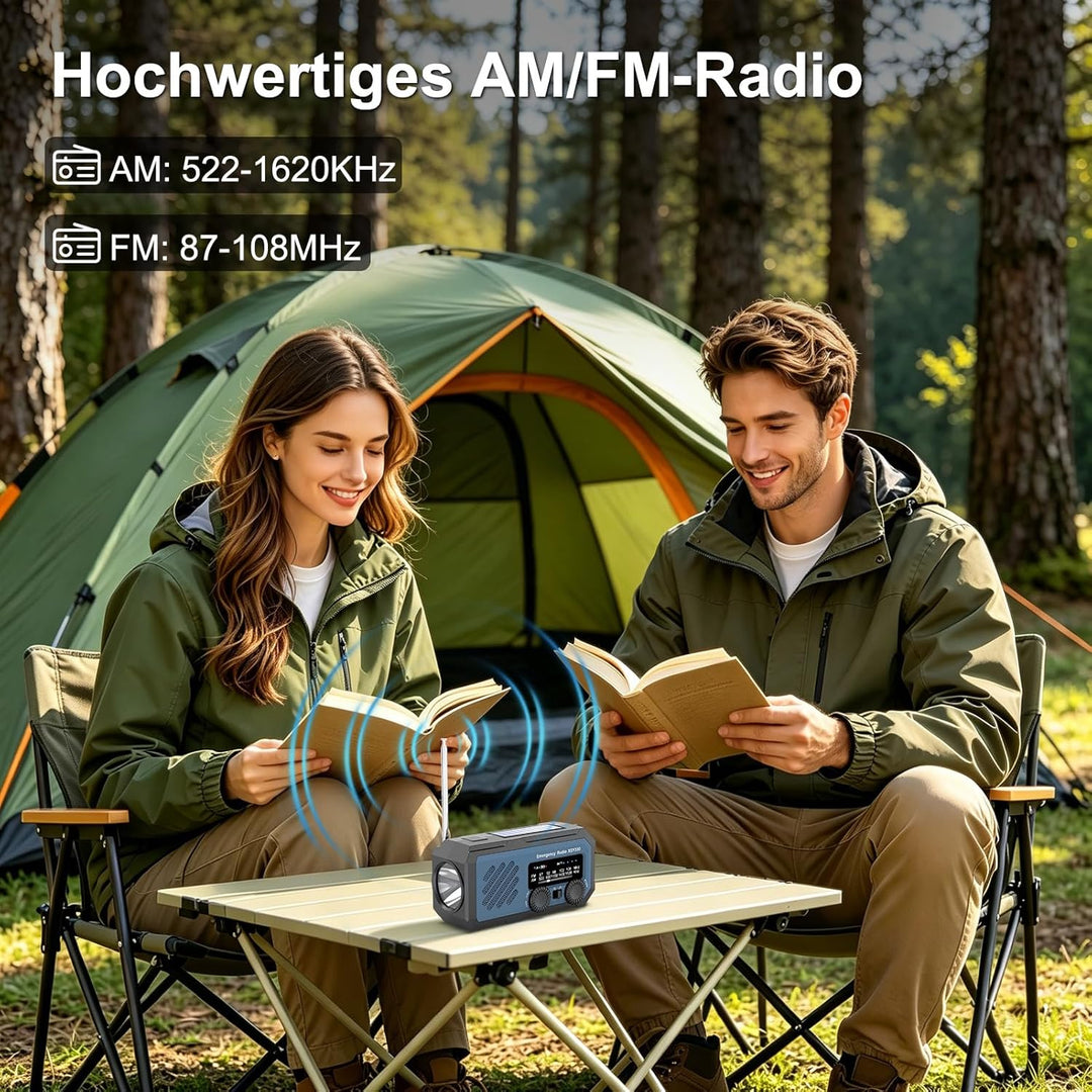 Tragbares Notfallradio, 2000mAh, AM/FM, Solar & Handkurbel, LED-Taschenlampe, Powerbank, Wetterkanal