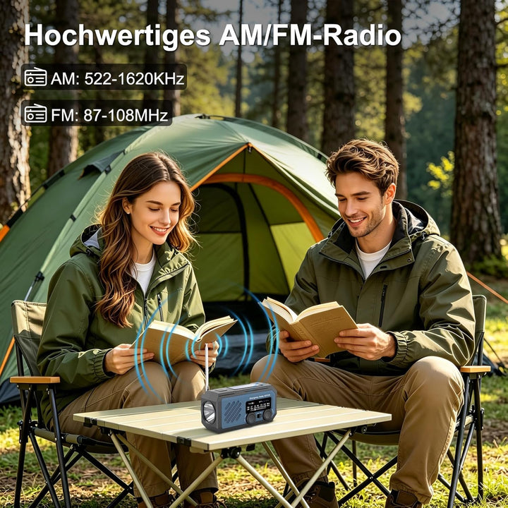 Tragbares Notfallradio, 2000mAh, AM/FM, Solar & Handkurbel, LED-Taschenlampe, Powerbank, Wetterkanal