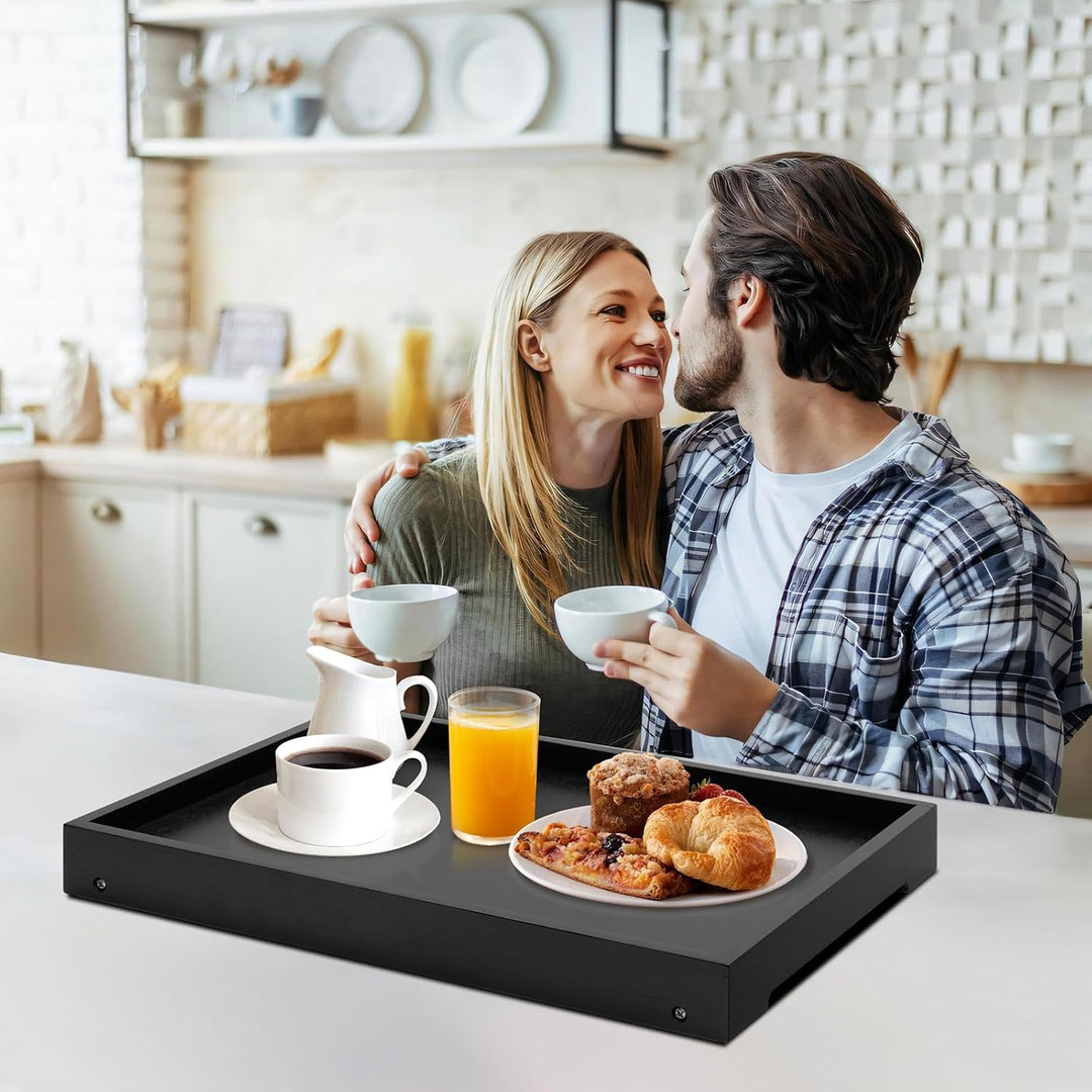 Bambus-Bettlade mit klappbaren Beinen, Frühstückslade (schwarz) | Laptop-Schreibtisch mit Klappbeine