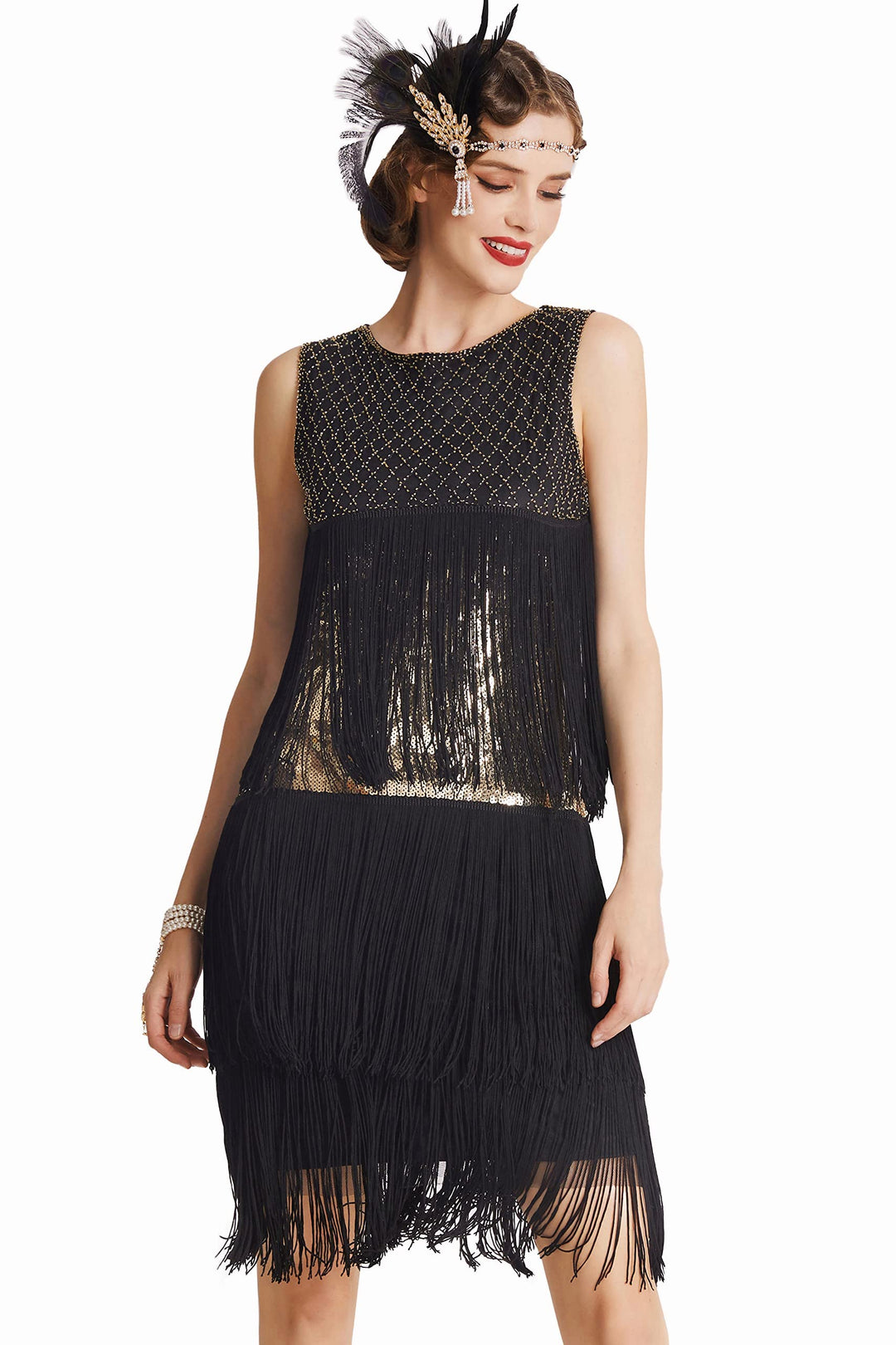 BABEYOND Women’s 1920s Charleston Dress - Knee-Length Cocktail Party Dress - 20s Flapper - Women’s G