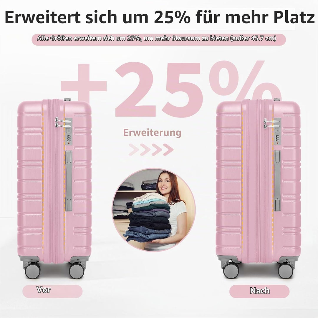 LARVENDER Koffersatz 6-teilig, erweiterbarer Hartschalenkoffer mit Drehradrollen und Schloss, leicht