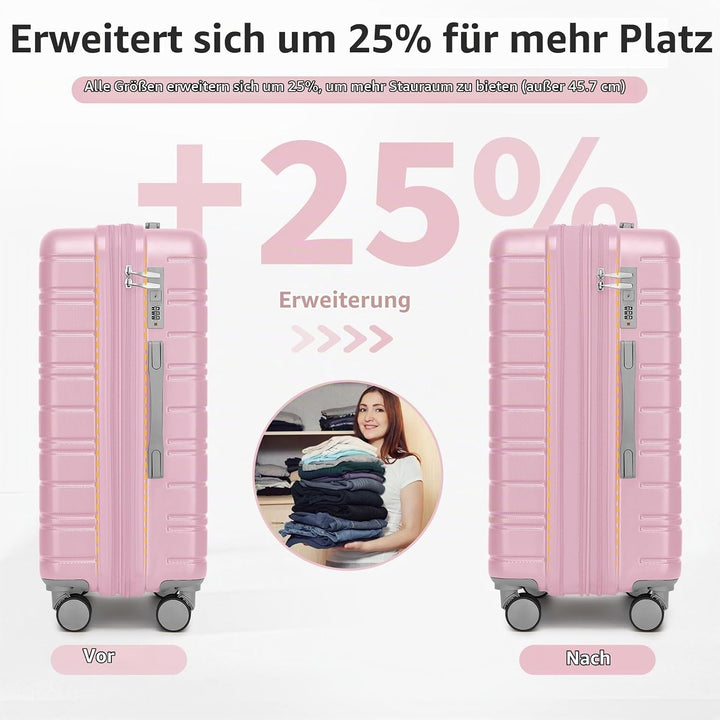 LARVENDER Koffersatz 6-teilig, erweiterbarer Hartschalenkoffer mit Drehradrollen und Schloss, leicht